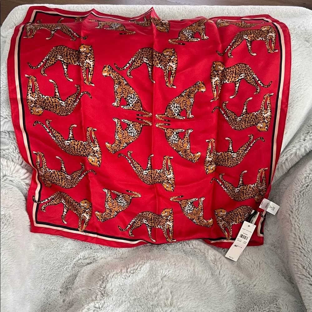 Red Leopard Print Silk Scarf - Picture 2 of 4
